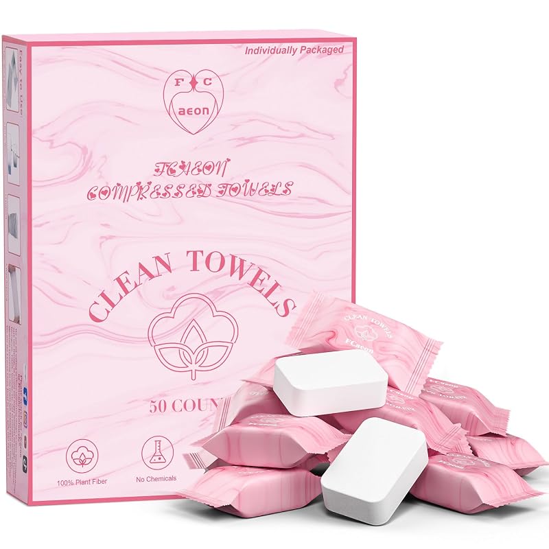 Compressed Face Towels, 50 Count, Disposable Washcloths for Travel