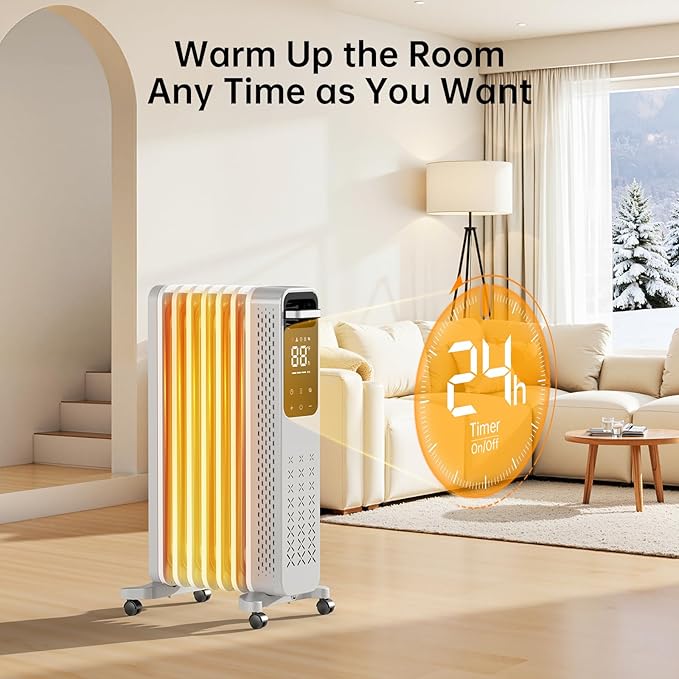 Calefactor Eléctrico Portátil Radiador de Aceite 1500W con Termostato Digital y Ruedas miniatura 6