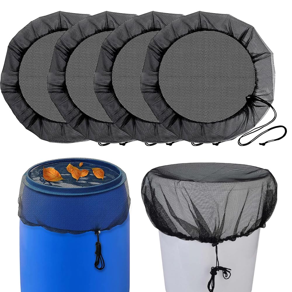 Mizikuu 0 4 Pcs Rain Barrel Net Cover, 95Cm Rain Barrel Net Collector Adjustable Rain Butt Net Protection Lid, Anti Insect And Leaves For Home Outdoor Garden Water Catchment Bucket