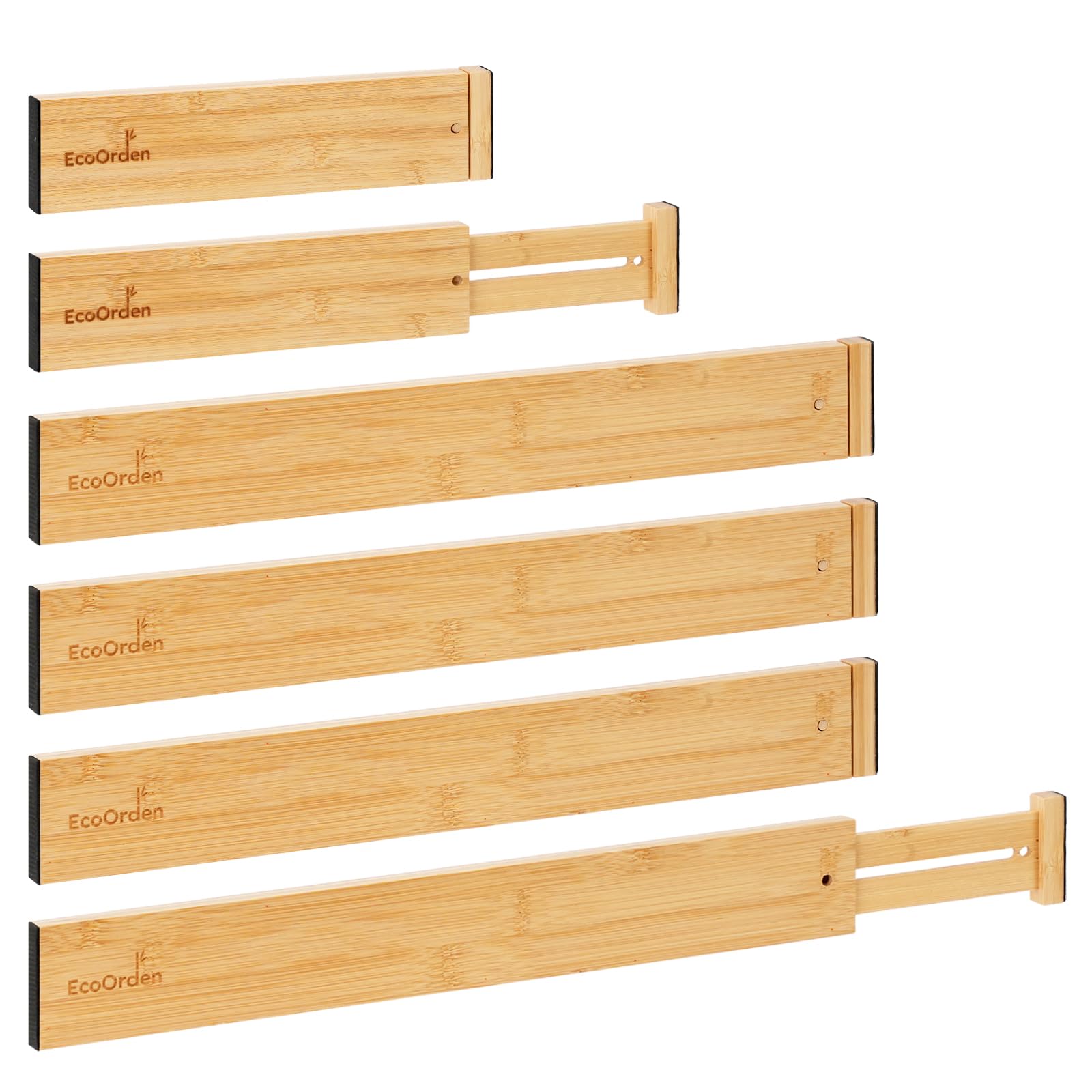 Set de 6 Separadores de Cajón de Bambú Natural Ajustables – Organizador Extensible para Ropa, Cocina o Baño – Diseño Minimalista y Sostenible