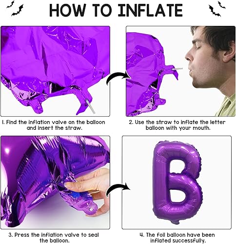 Miniatura 52 de Globos de aluminio de Halloween, juego de pancartas de globo negro para fiesta, kit de banderines de letras de Mylar de 16 pulgadas para decoración