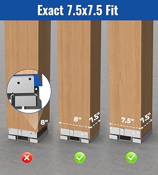 8x8 Post Base (7.5x7.5in Actual) 4-Pack - Dacromet Coated Corrosion Resistant Deck Brackets for Porch, Pergola, Shed - Standoff Concrete Anchors