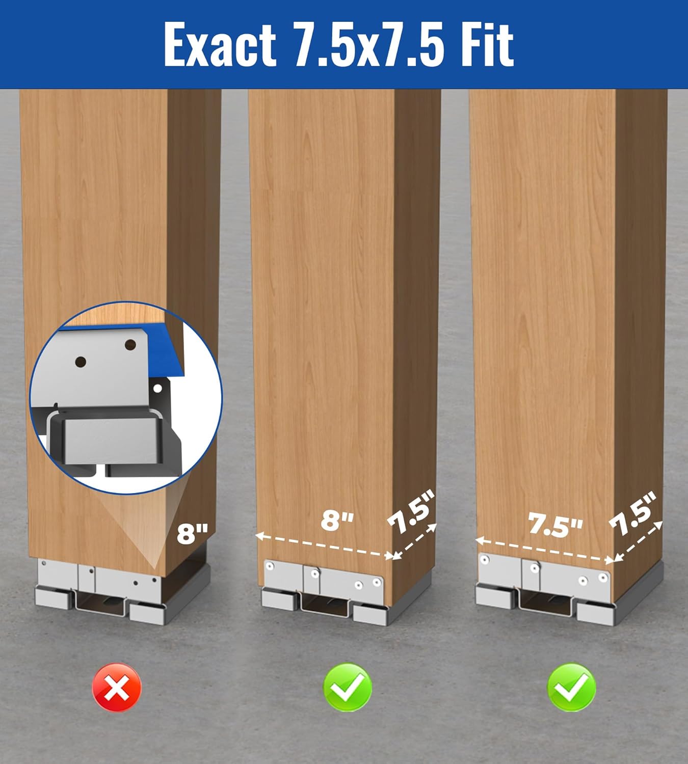 8x8 Post Base (7.5x7.5in Actual) 4-Pack - Dacromet Coated Corrosion Resistant Deck Brackets for Porch, Pergola, Shed - Standoff Concrete Anchors
