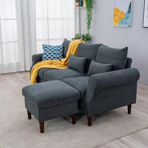 Miniatura 6 de Panana Sofá modular otomano reversible de 3 plazas para apartamentos pequeños en forma de L, sofá esquinero seccional de 3 asientos (cuero negro, 3