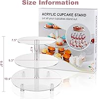Vista 7 de 3 Tiers Round Cupcake Stand, Acrylic Cake Tower Stand Holder Macaron Display Rack Cookie Candy Buffet Desserts Platter with Base for Baby Shower