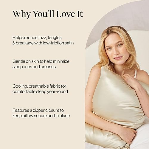 Vista 175 de Kitsch Funda de almohada de satén con cremallera para cabello y piel, tamaño Queen, más suave que la seda, paquete de 2 fundas de almohada 02.