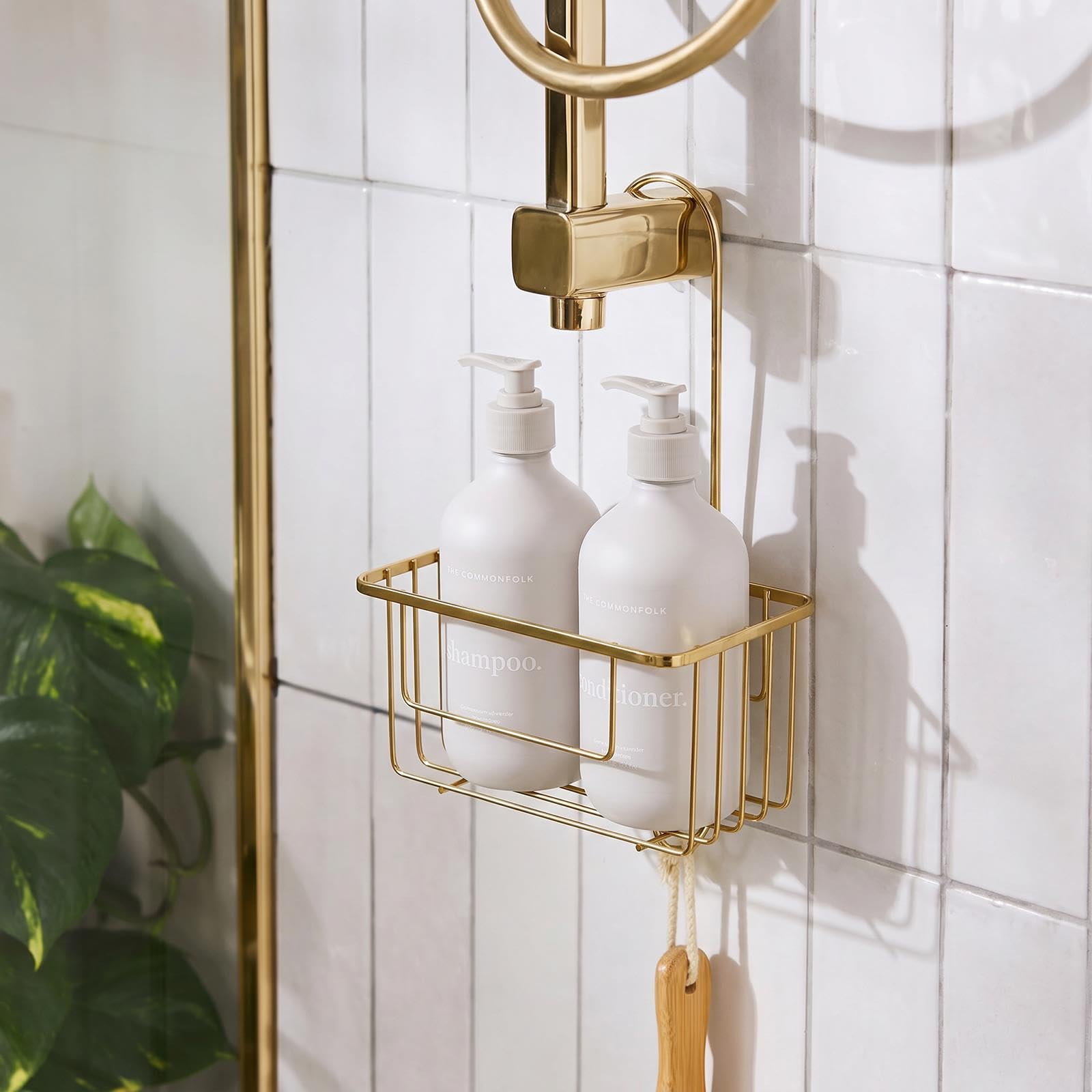 OHS Hanging Shower Caddy Rustproof Metal Shower Shelf No Drilling, Gold