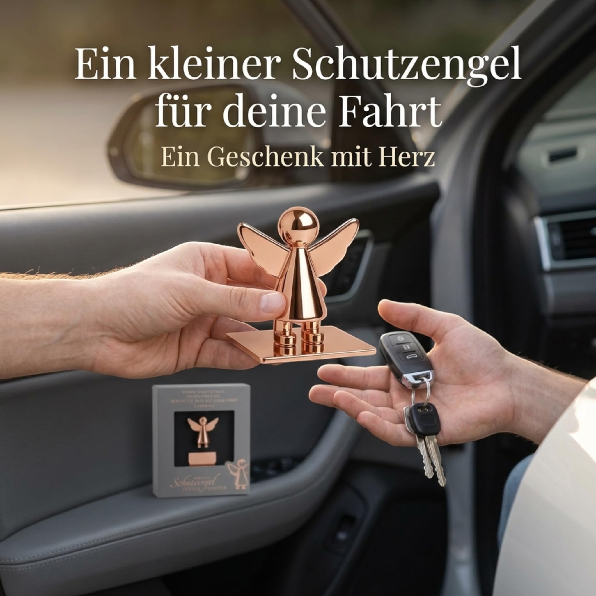 MIJOMA Magnetyczny uchwyt na karteczki z aniołem stróżem: Twój towarzysz do kokpitu samochodowego, idealny na notatki, bilety parkingowe, 3 cm (różowe złoto)