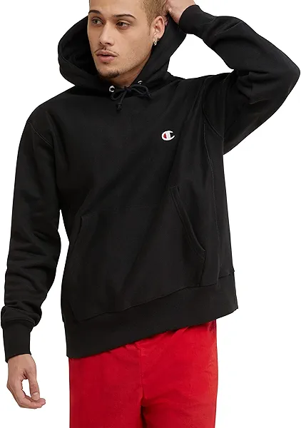 Champion mens Pullover Hoodie, Reverse Weave Pullover Hooded Sweatshirt for Men, Best Comfortable Hoodies Men, Left Chest C Hoody, Black-y06145, Large US