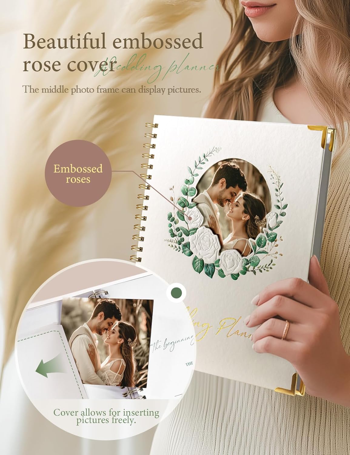 molekaus Wedding Planner Book And Organizer：Wedding Planner For Bride With Interchangeable Photo Cover & Embossed Design — Wedding Planner Bride to be Gifts, engagement gifts for couples 11.5*10.5in