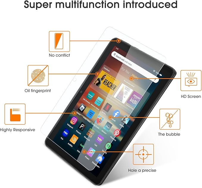 Protector de Pantalla OMOTON para Amazon Kindle Fire HD 8/8 Plus/Kids/Kids Pro (2024/2022/2020), Vidrio Templado 9H, Pack de 2 miniatura 9