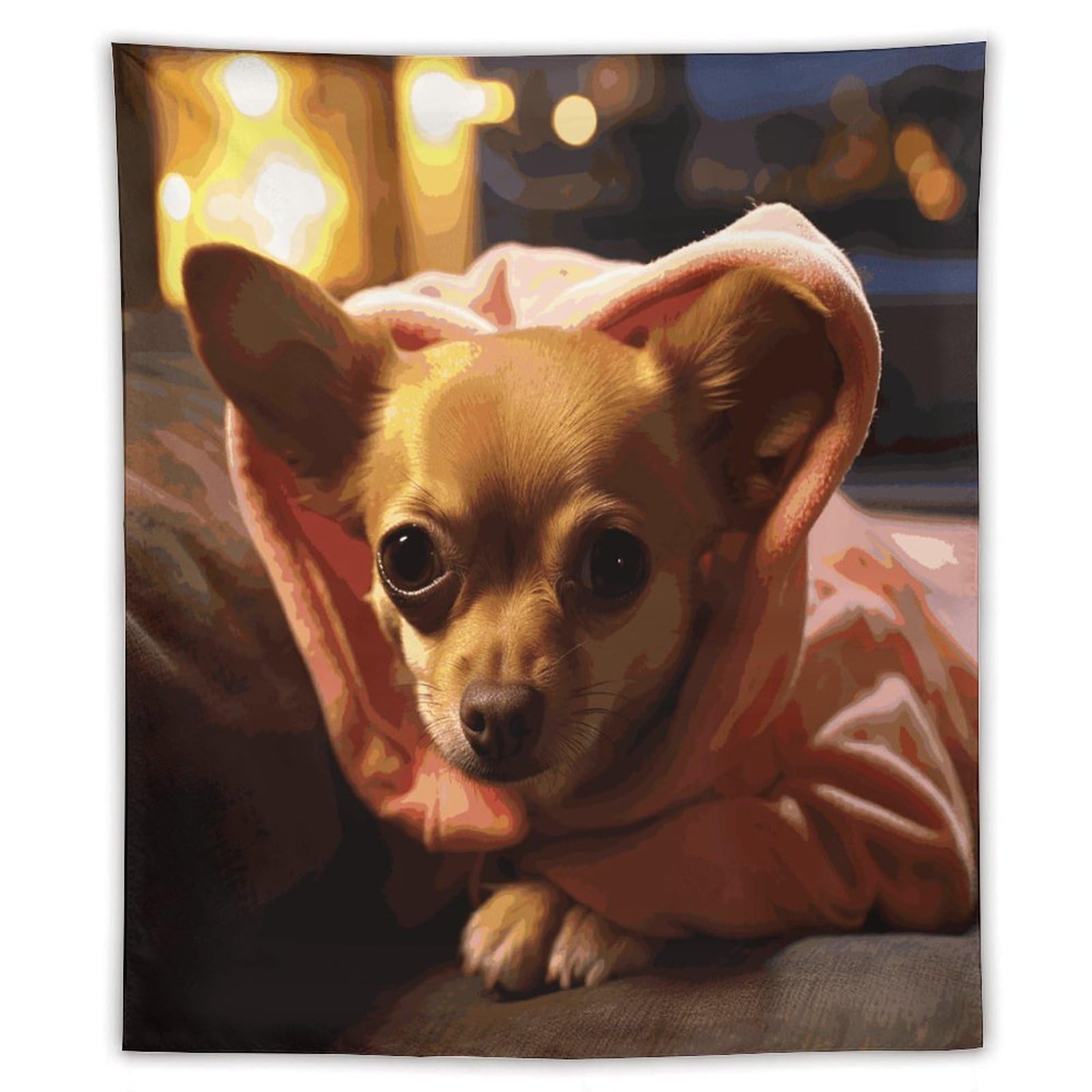MUSM Depressed Chihuahua Tapestry with Installation Kit Personalized Wall Tapestry Aesthetic Tapestries Backdrop Banner Wall Art Hanging Decor for Home Picnic Beach Blanket 50"x60"