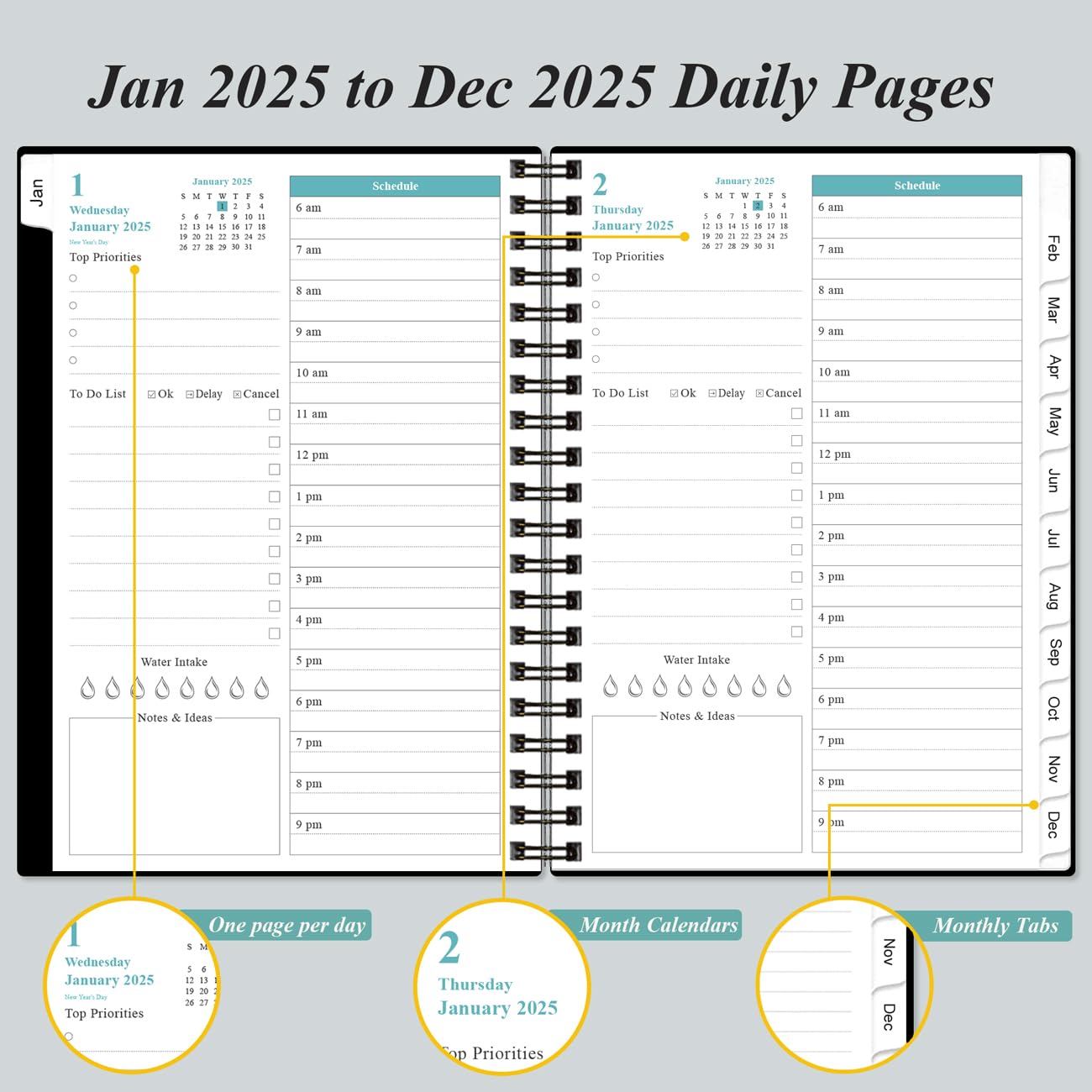 2024-2025 Daily & Monthly Planner, One Page Per Day, July 2024 to June 2025, Planner 2024-2025 with Flexible Cover, Tabs - Image 3