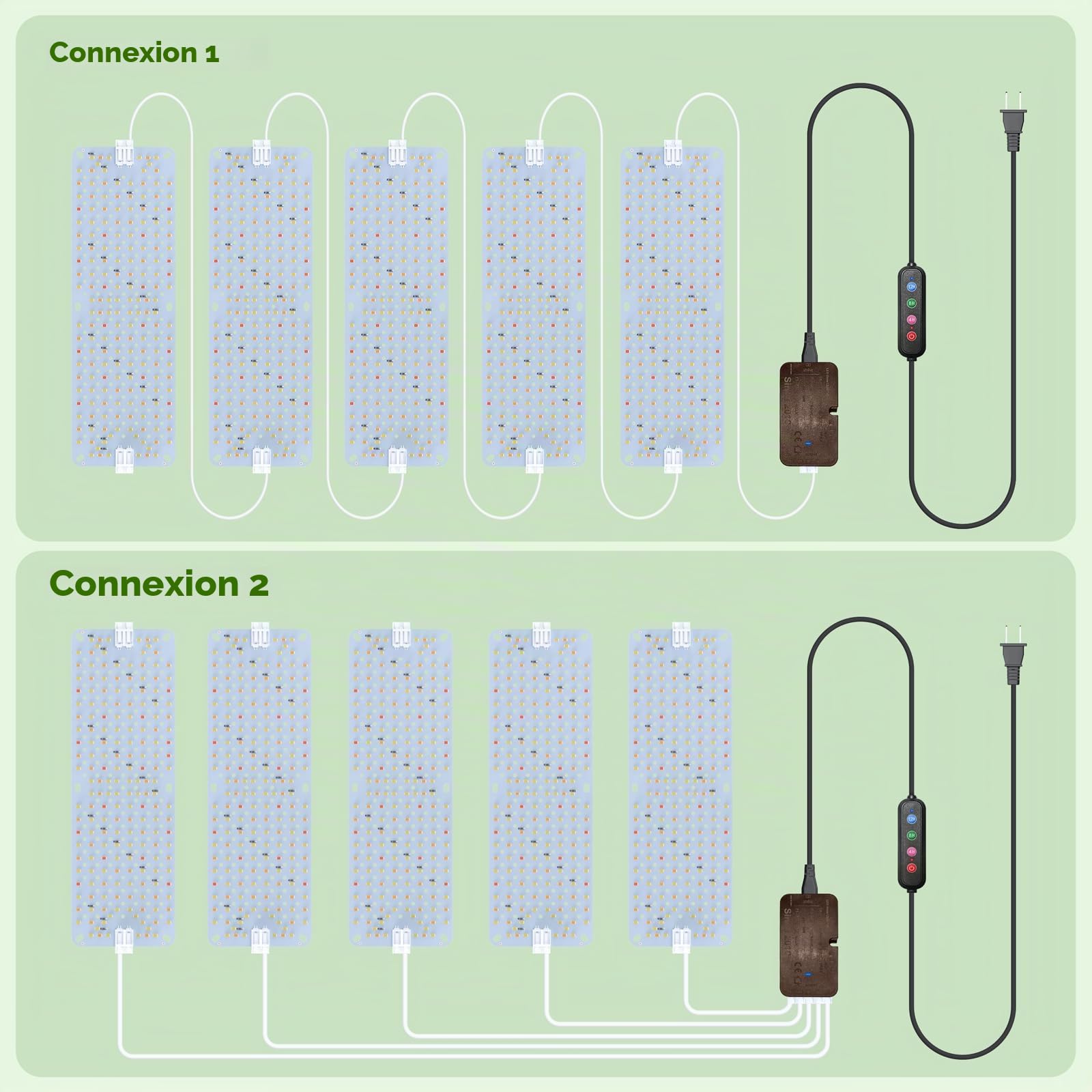 5PCS Lampes de Croissance à Spectre Complet pour Plantes d’Intérieur, Panneaux LED 60W avec Daisy-Chain, Minuterie Automatique 4/8/12H, 960 LEDs, Lumière Type Soleil pour la Culture en Intérieur