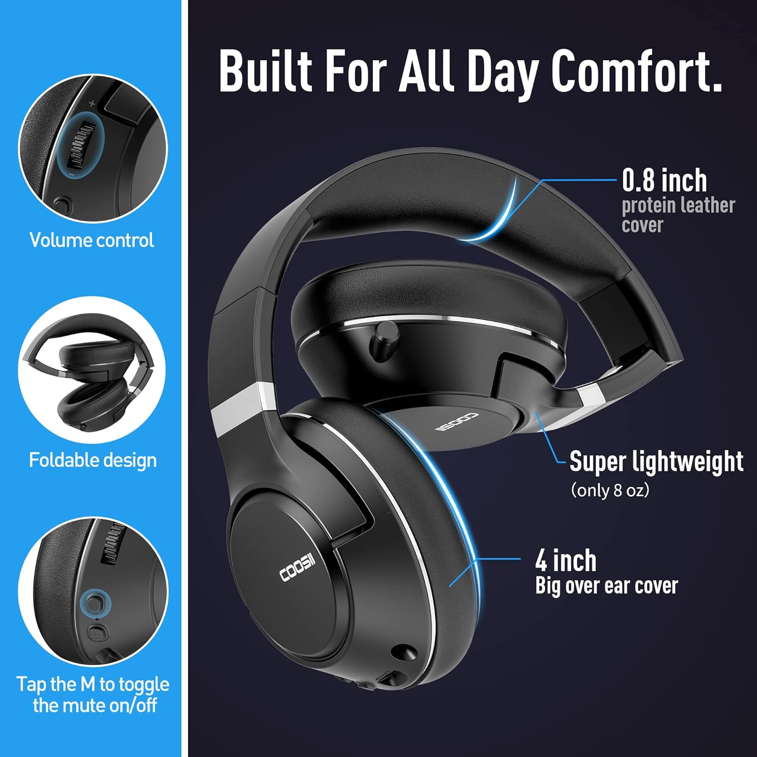 Wireless Bluetooth Headsets with Microphone for Computer, Headphone Foldable Over Ear Soft 40H with Retractable Mic, USB Dongle for PS5 PS4 PC Cellphone Laptop - Image 6