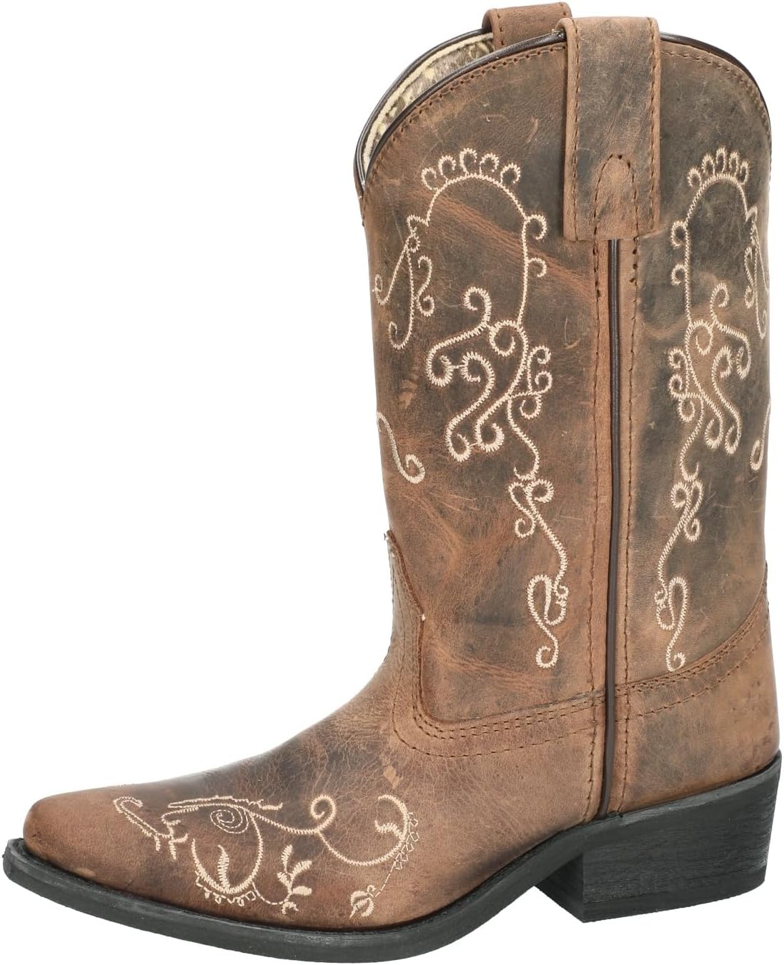 Smoky Mountain Boots womens Jolene Pull on Embroidered Snip Toe Brown Waxed Distress Boots