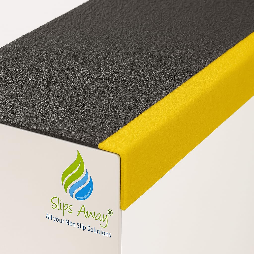 Slips Away GRP Non-Slip Stair Tread Covers – Heavy Duty Anti-Skid Step Nosing, Waterproof Indoor & Outdoor Safety Strips, Black with Yellow Edge Nosing - 1000mm