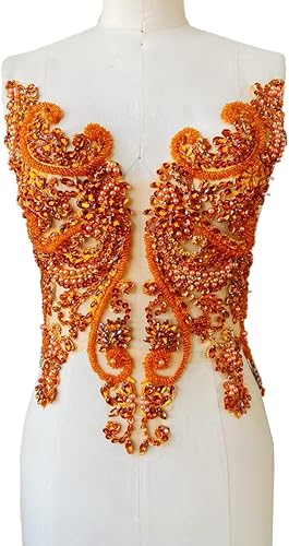 Miniatura 9 de Apliques de encaje hechos a mano con diamantes de imitación para coser, cuentas y lentejuelas, parches de recorte, accesorios de ropa (verde oscuro)