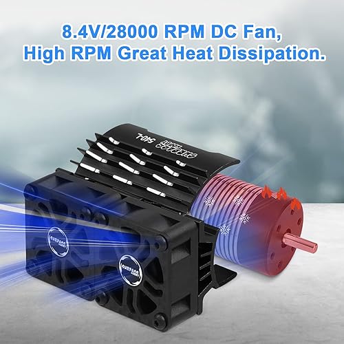 Miniatura 2 de Ventiladores de enfriamiento de motor de coche RC Surpass Hobby Ventilador doble de 30 mm con disipador de calor metálico 3650 3660 540 550