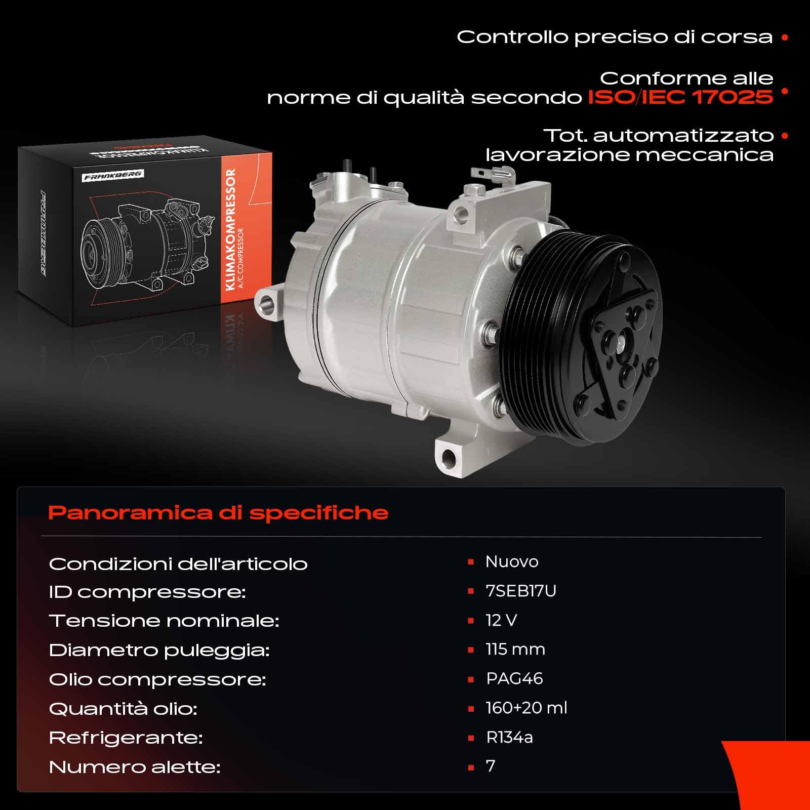 Frankberg Compressore dell'aria condizionata con frizione Diesel Compatibile con NV300 X82 Vivaro E7 J7 F7 X82 Laguna II BG0/1 KG0/1 Trafic JL FL EL JG FG EG 8200848916, con l'olio preconfezionato