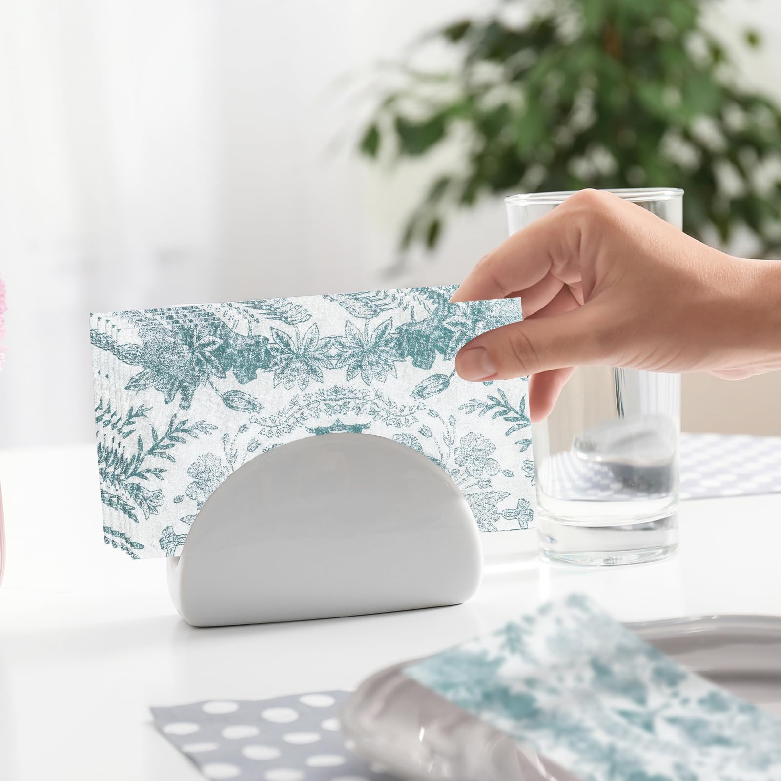 Paquete de 100 servilletas de baño desechables con tacto de lino floral, servilletas de papel decorativas, toallas de mano de papel para baño, servilletas de postre plegadas de 7.8 x 4.3 pulgadas,