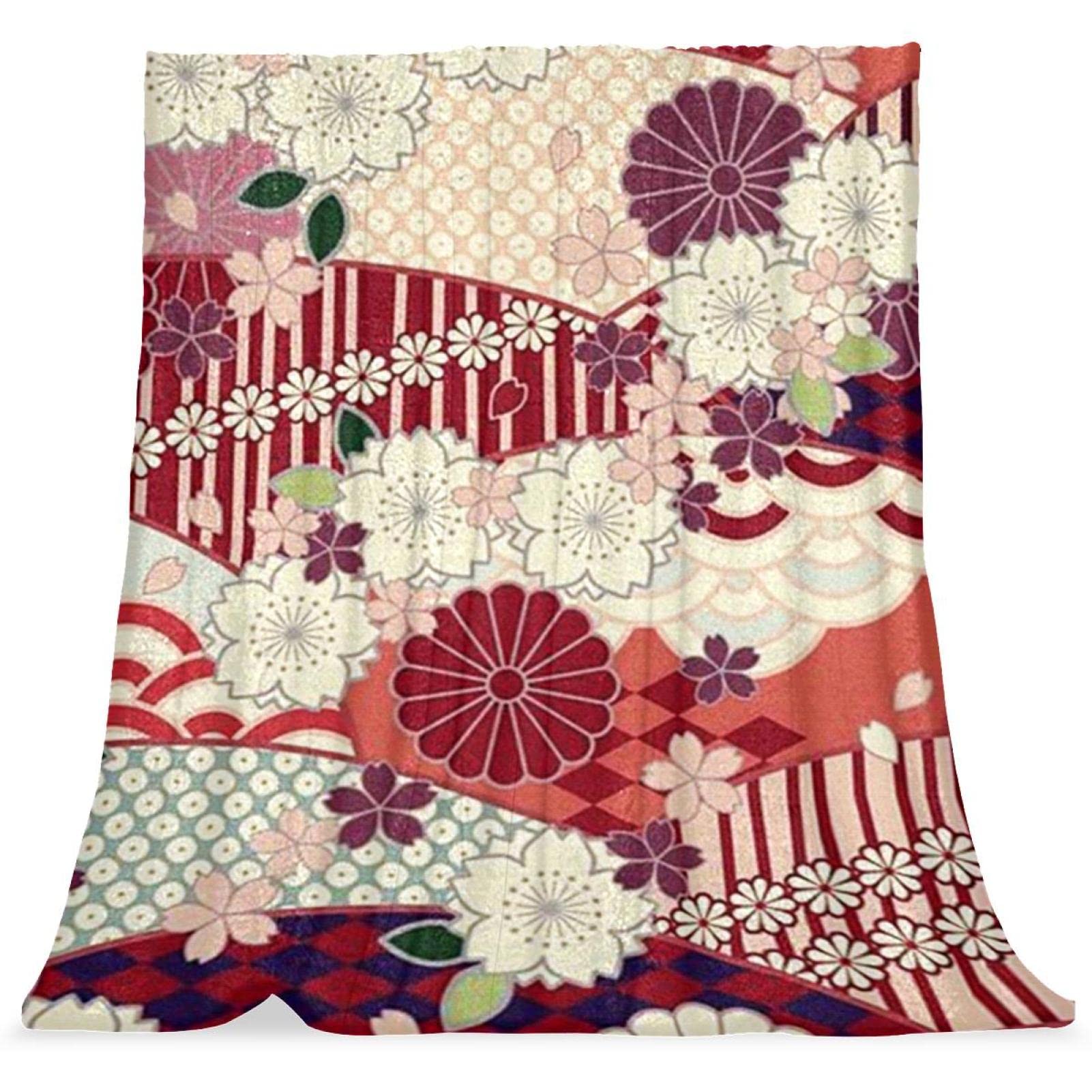 Couverture de lit ultra douce et moelleuse TBOUOBT motif fleurs japonaises rouges