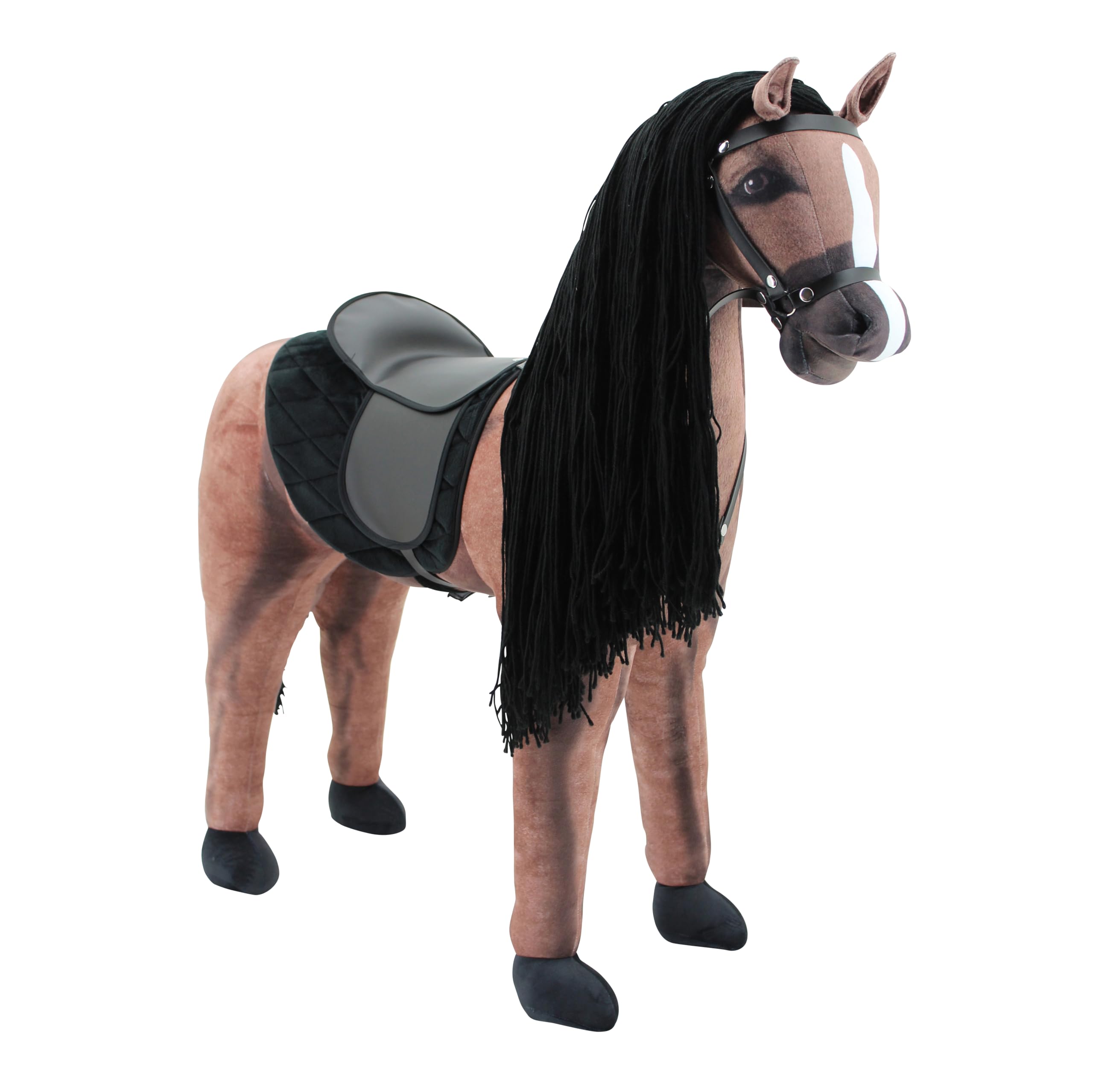 Sweety Toys Stehpferd zum Reiten- Plüschpferd Reittier Keine Montage erforderlich (Dunkelbraun)