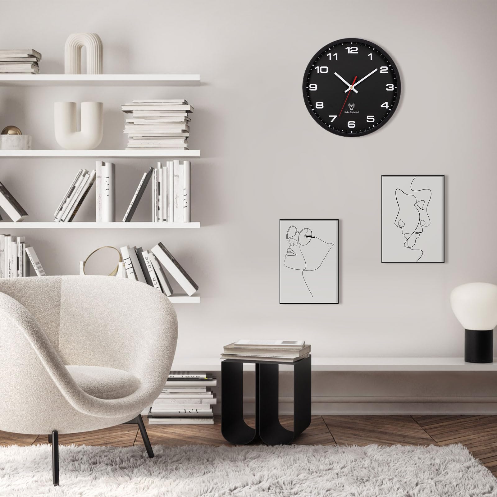 Wandklok, radiografische klok, grote wandklok, zwart, wit, 30 cm, werkt
