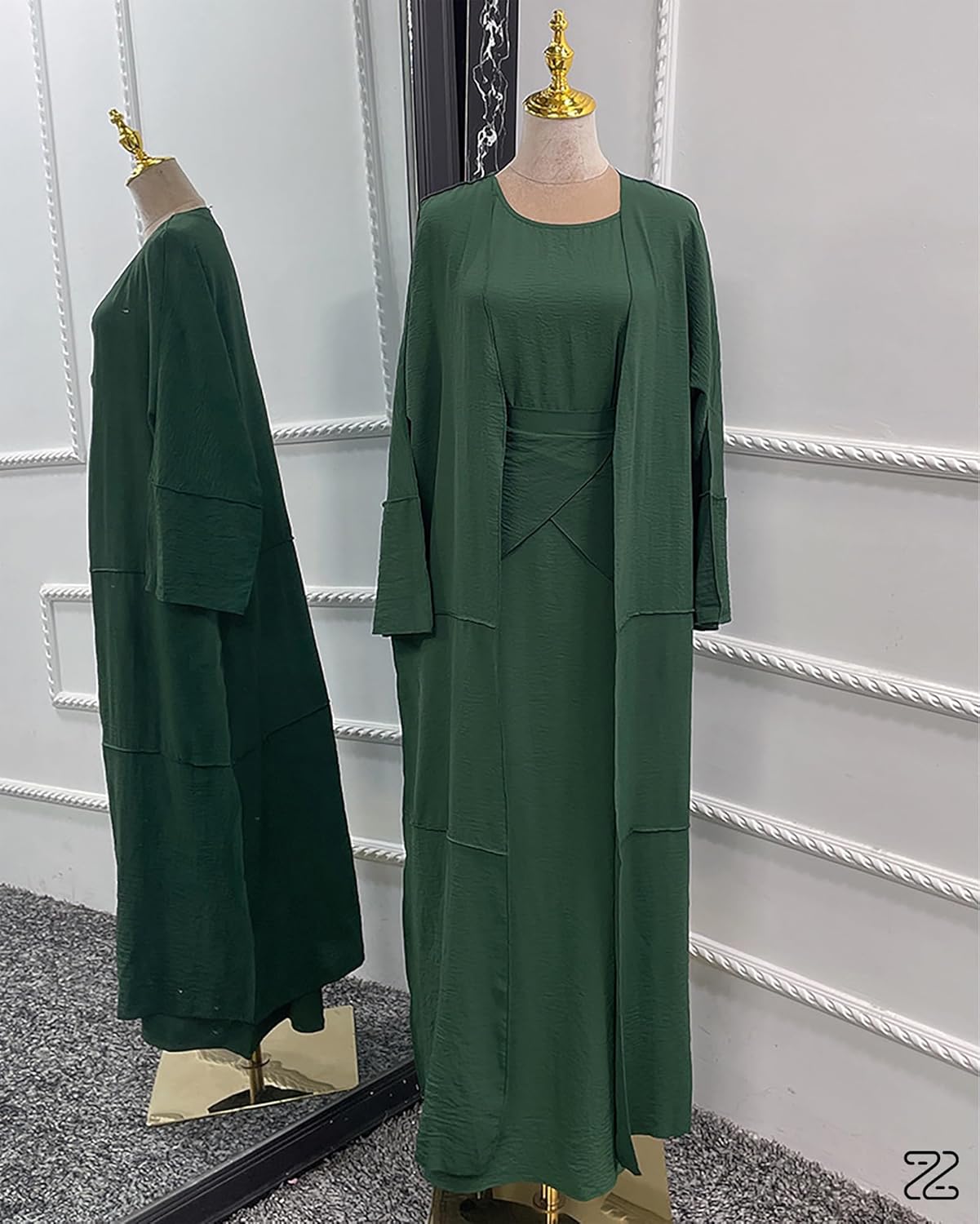 Abaya Muslim Prayer Dress Set Ramadan Open Front Islamic Clothing 3pcs Prayer Robe with Waist Apron Loose Flowy