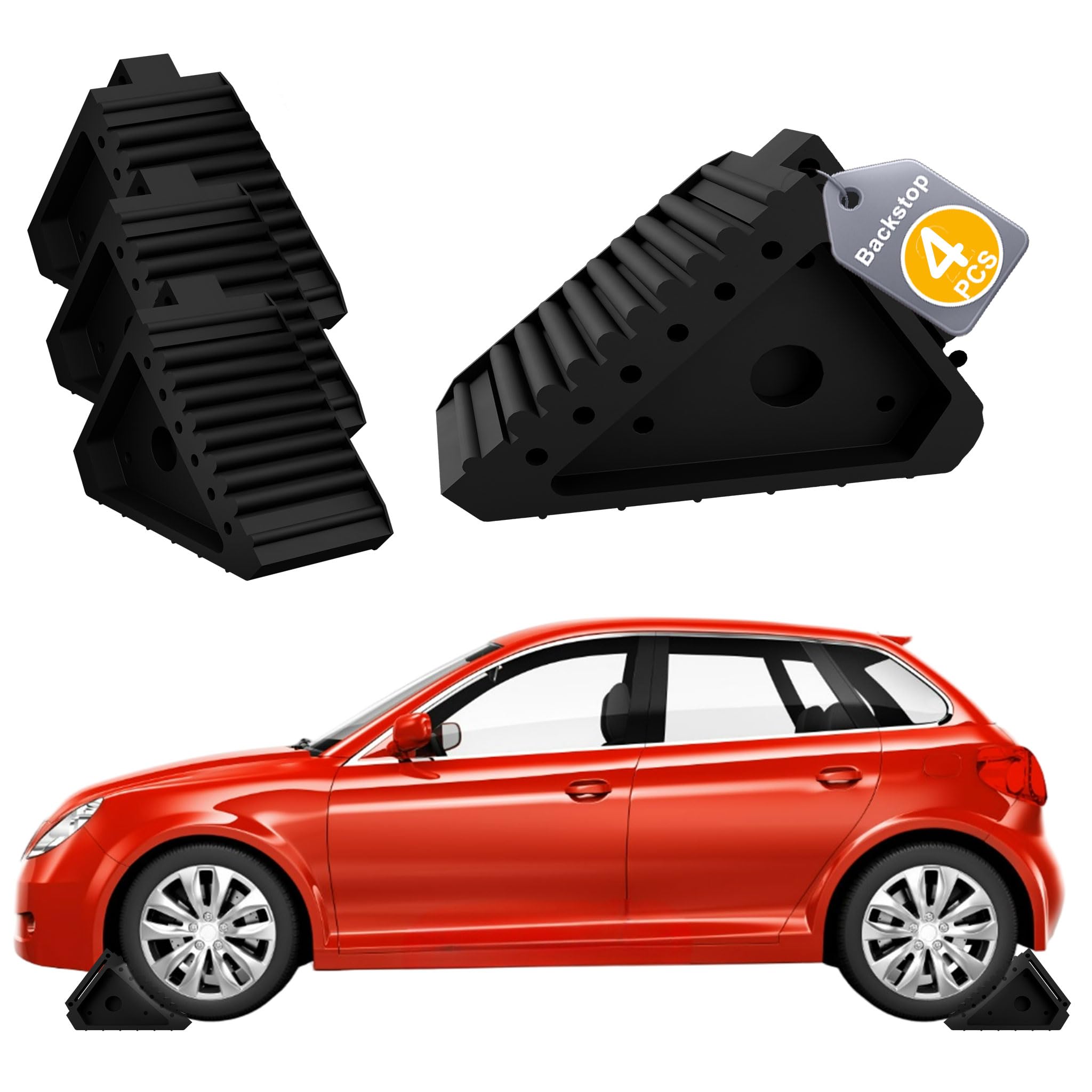 UISEBRT 4 Stück Unterlegkeile Anhänger mit Griff, Anti-Rutsch Gummiblock,Schwarz Verstärktes Heavy Duty Unterlegkeil,Gummistopper für Bremskeile Wohnwagen Anhänger PKW Hänger