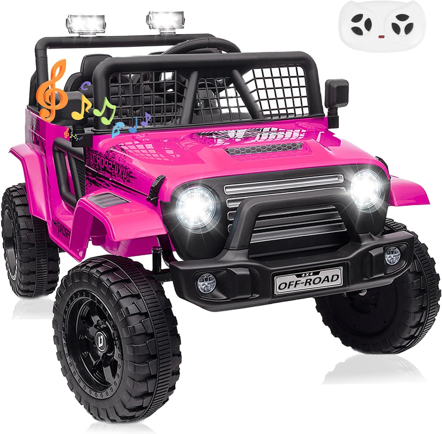 24V Power Wheel, 4WD Ride on Car 2 Seater w/Remote Control, Bluetooth Music, 5Mph Speed, Spring Suspension, LED Light, Kids Ride on Toys Birthday Gift for Boys Girls Toddler, Black