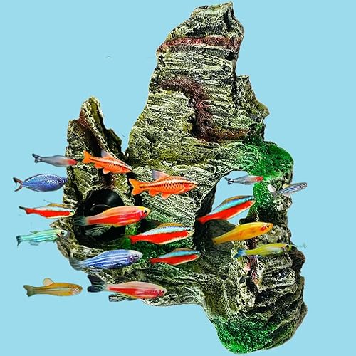 Miniatura 3 de Acuario Vista a la montaña Resina de piedra Decoración de pecera artificial Betta Hideouts Accesorios Rockery Hide Hut FishTortugas Pequeñas Tanque