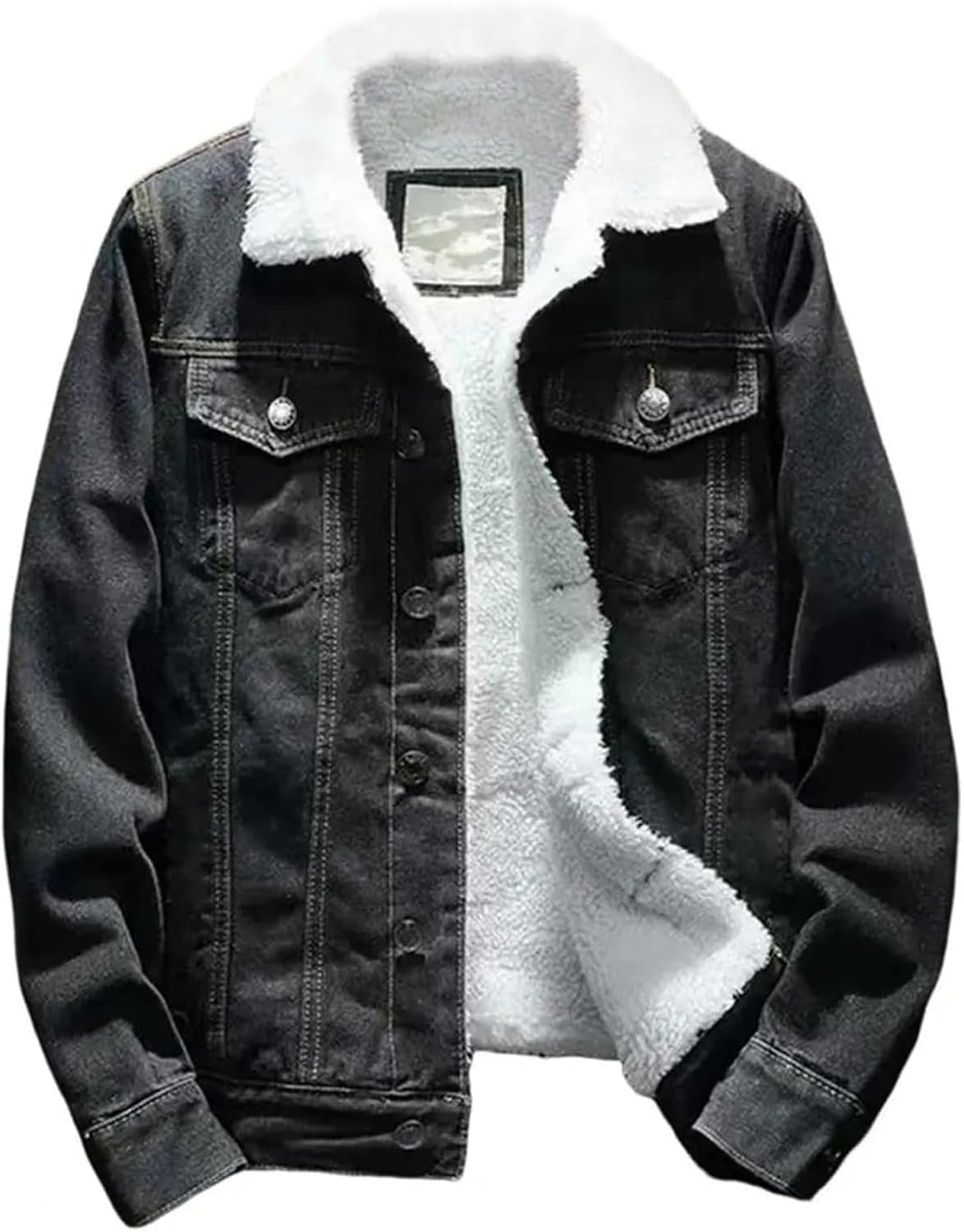 Men's Wool Lined Jean Jacket, Denim Jacket Fleece Lapel Thick Cotton Jean Trucker Coats