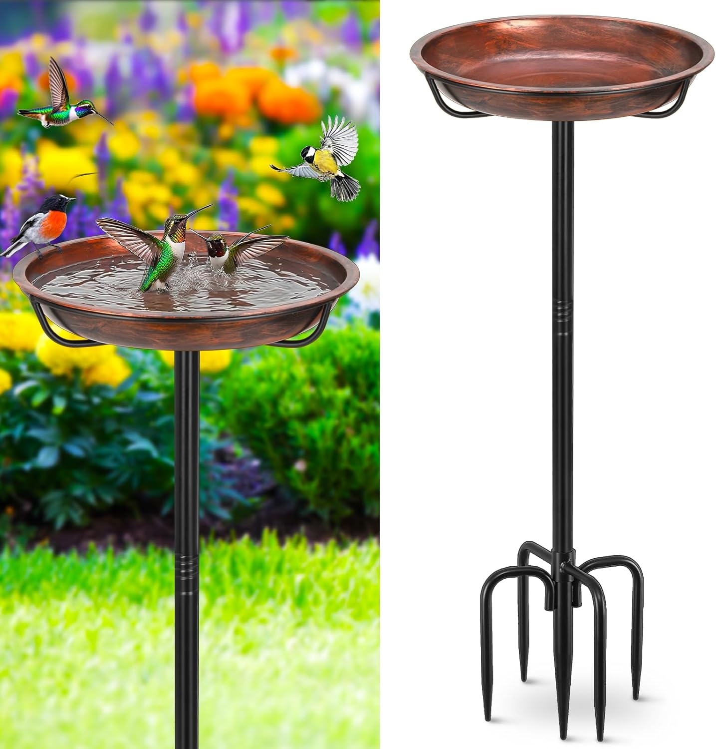 Gtongoko Metal Bird Bath for Outside Heavy Duty, 29 Inch Bird Feeder Birdbaths for Outdoors, Garden Bird Bath Bowl with 5-prongs Base