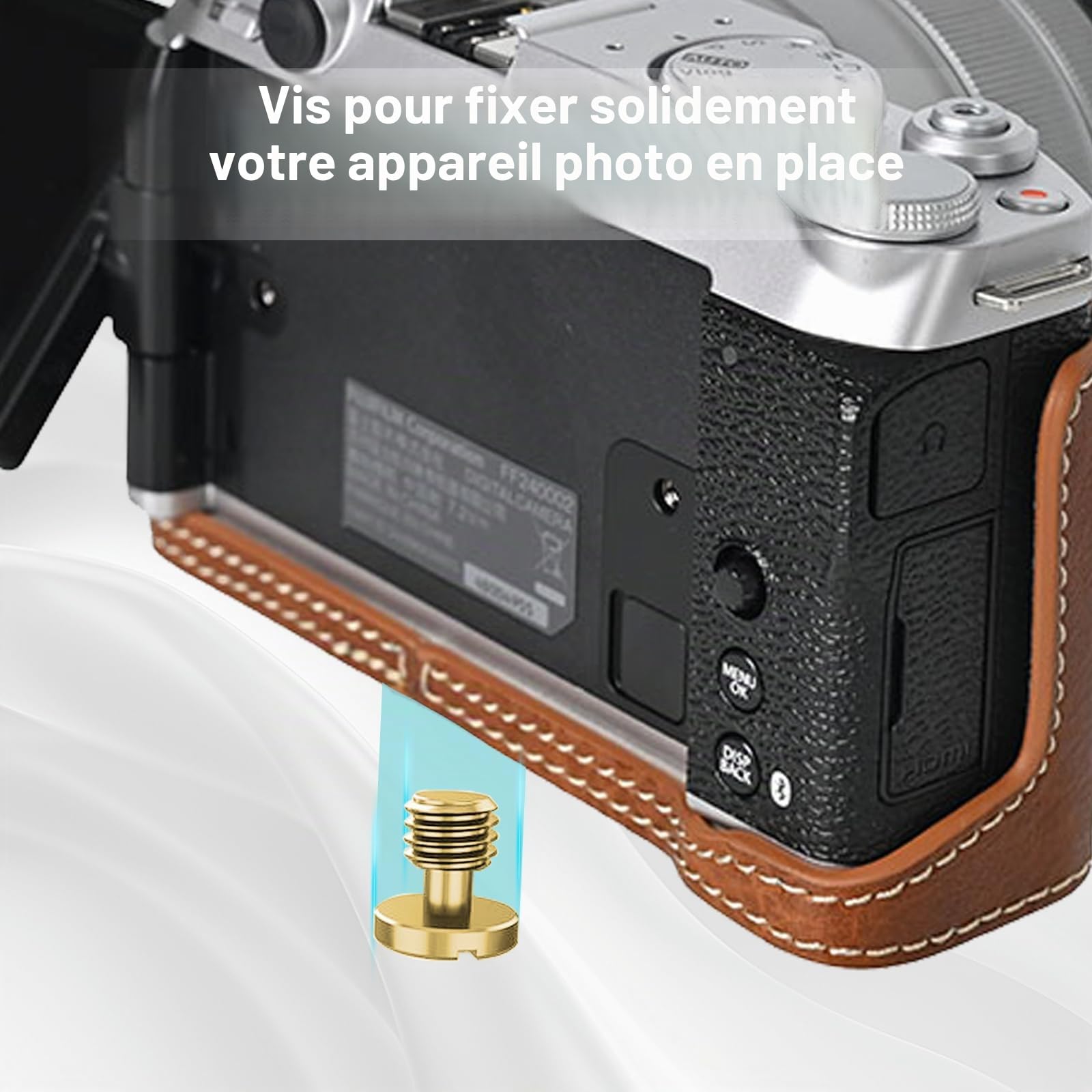 Étui de protection Fujifilm X-M5 sans miroir, demi-coque avec coque avant et bandoulière, bouton pression, café