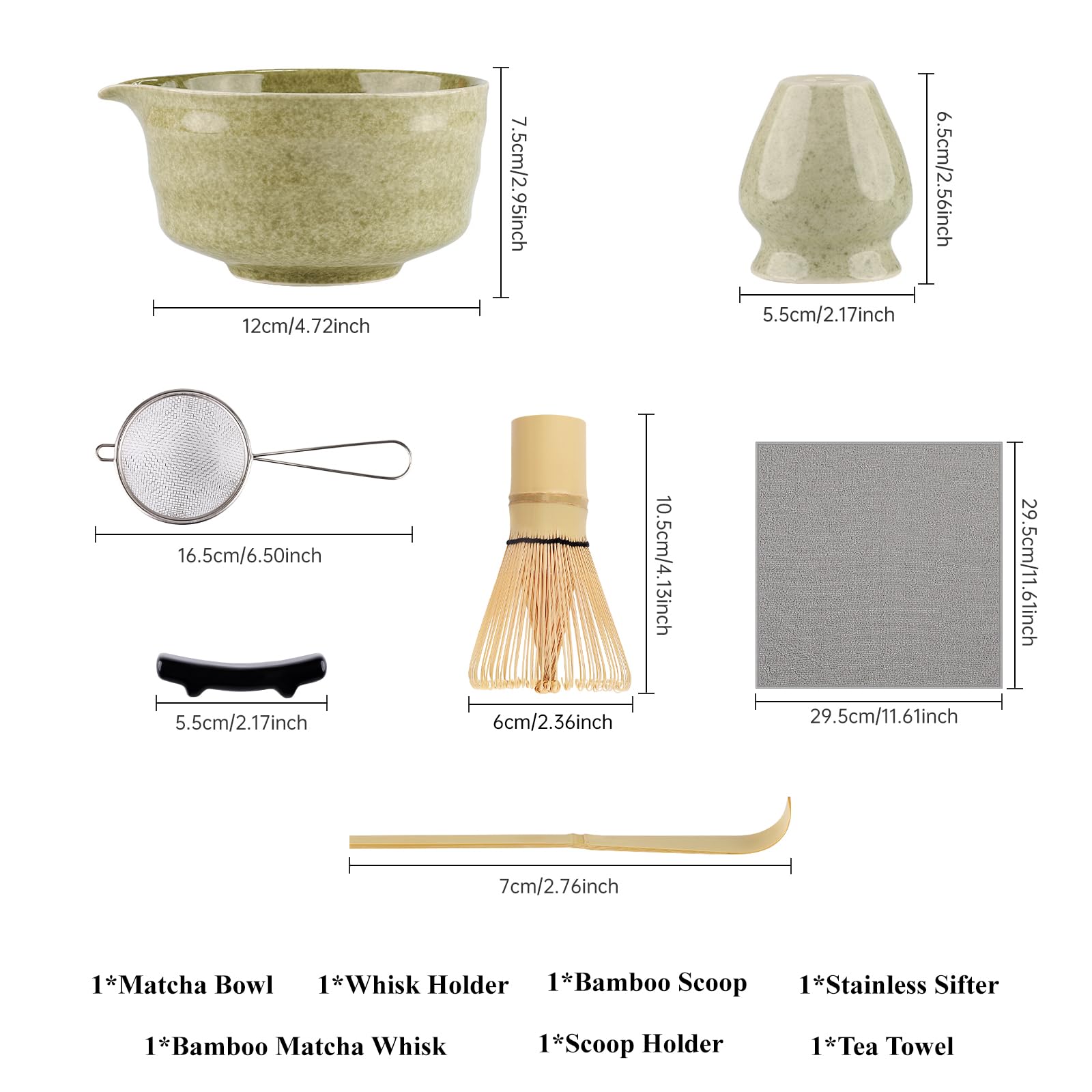 Matcha Set, 7 Teiliges Premium MatchaTea Sets mit Matcha Schale, Bambusbesen und Matcha-Löffel Filterlöffel, Matcha-Besenständer, Japanische Matcha-Tee-Set, Grün gesprenkelt