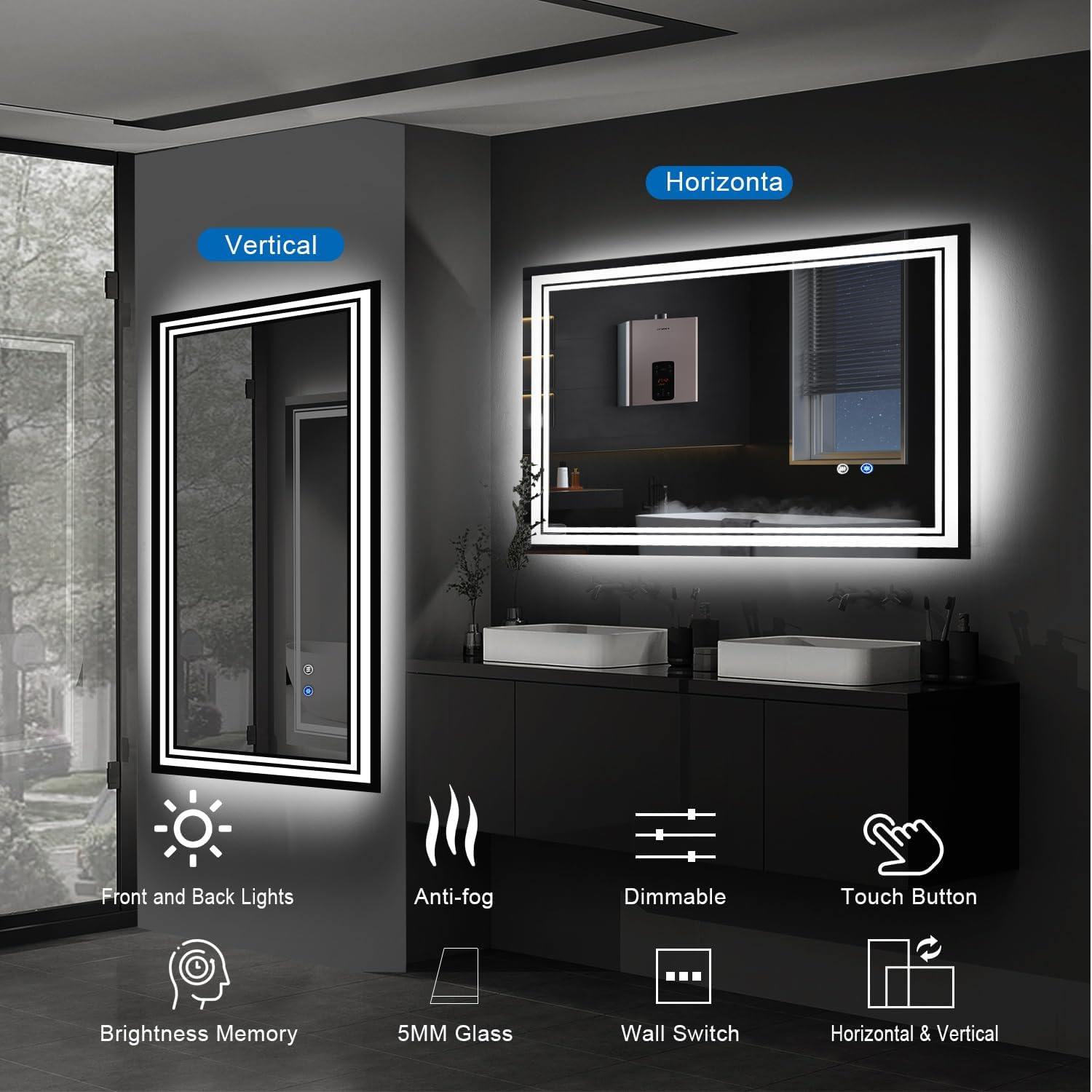 Fitsai LED Bathroom Mirror with Lights, 23x 31 inch, AntiFog, Dimmable