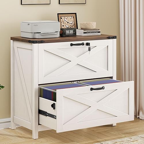 Lateral File Cabinet with 2 Large Drawers, Farmhouse File Cabinet