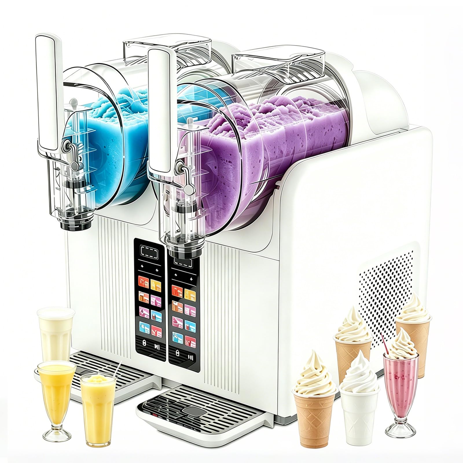 Máquina 2 en 1 para granizados y Helados, Capacidad de 414 ml, 7 programas preestablecidos para Margaritas, Batidos y más, autolimpieza, Ideal para Uso doméstico y Comercial. (White)