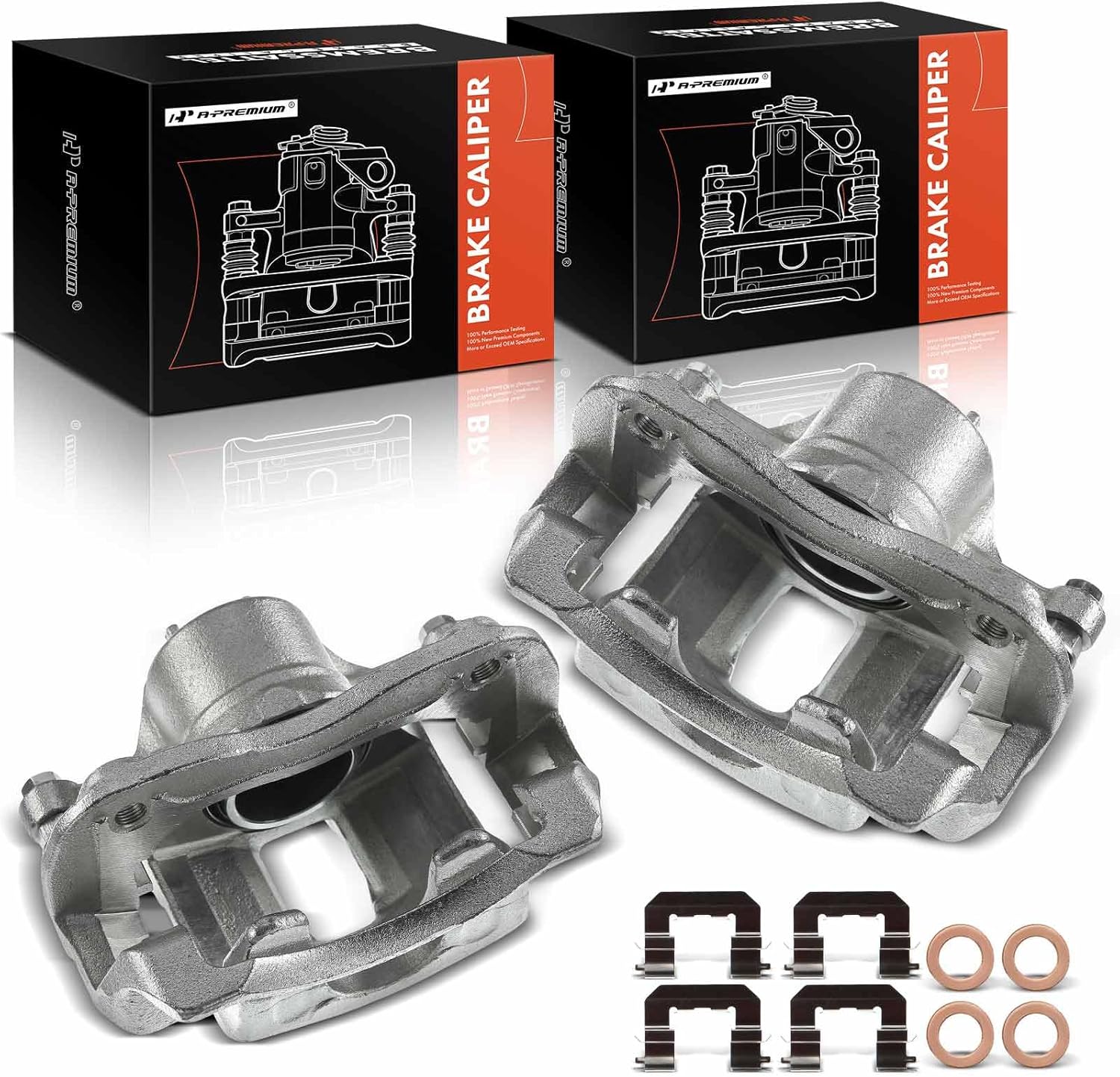 A-Premium Disc Brake Caliper Assembly with Bracket Compatible with Select Dodge, Hyundai and Kia Models - Attitude 2012-2014, Accent/Rio 2012-2017, L4 1.6L - Front Driver and Passenger Side, 2-PC Set