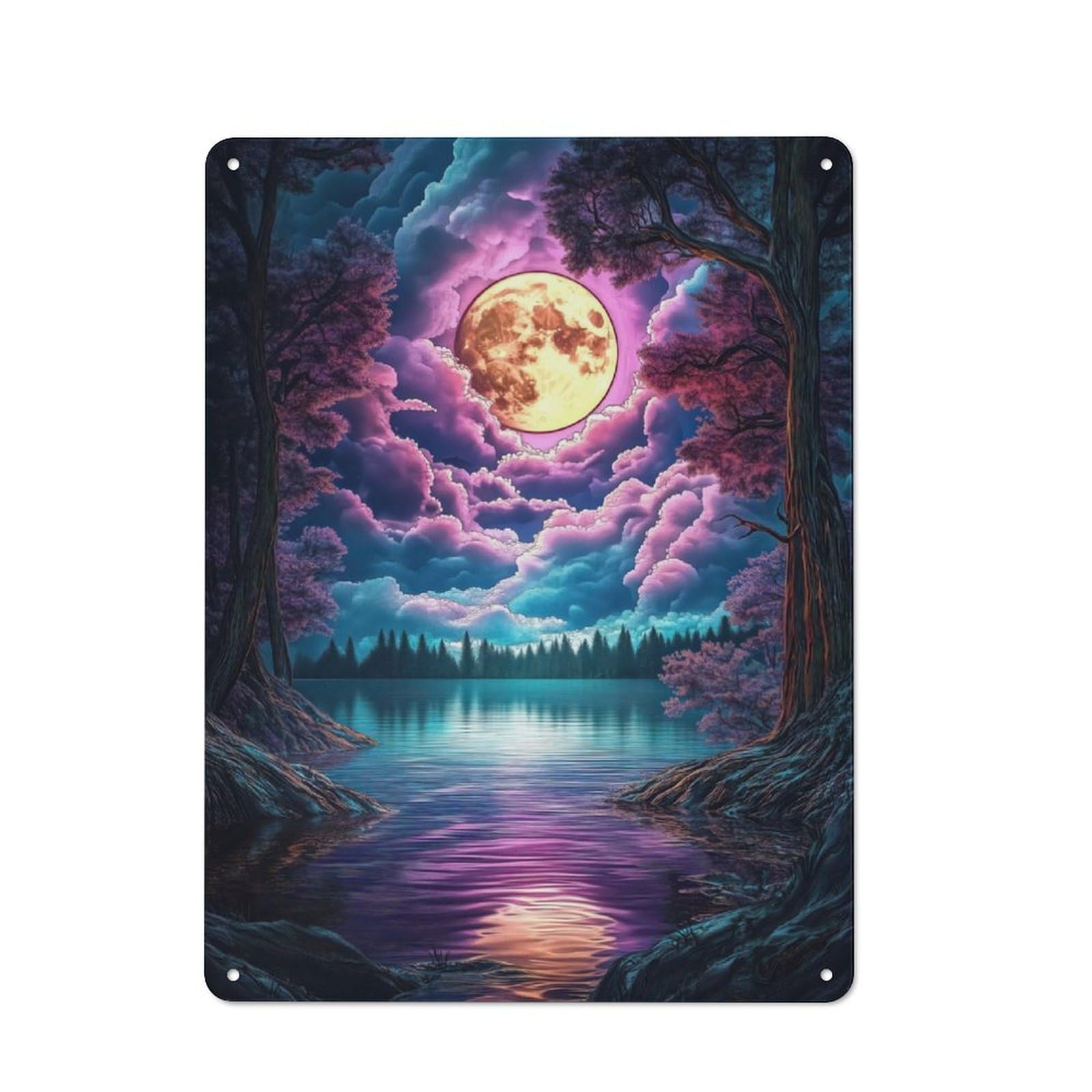 Junmoney Full Moon Over Lake 40X30cm Vintage Metal Plaque With For Garage Or Workshop, A Christmas Gift For People Styling Garage And Workshop
