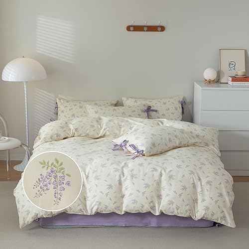 mixinni Juego de funda de edredón floral bohemio tamaño Queen algodón con flores naranjas sobre blanco con cierre de cremallera 2 fundas de almohada