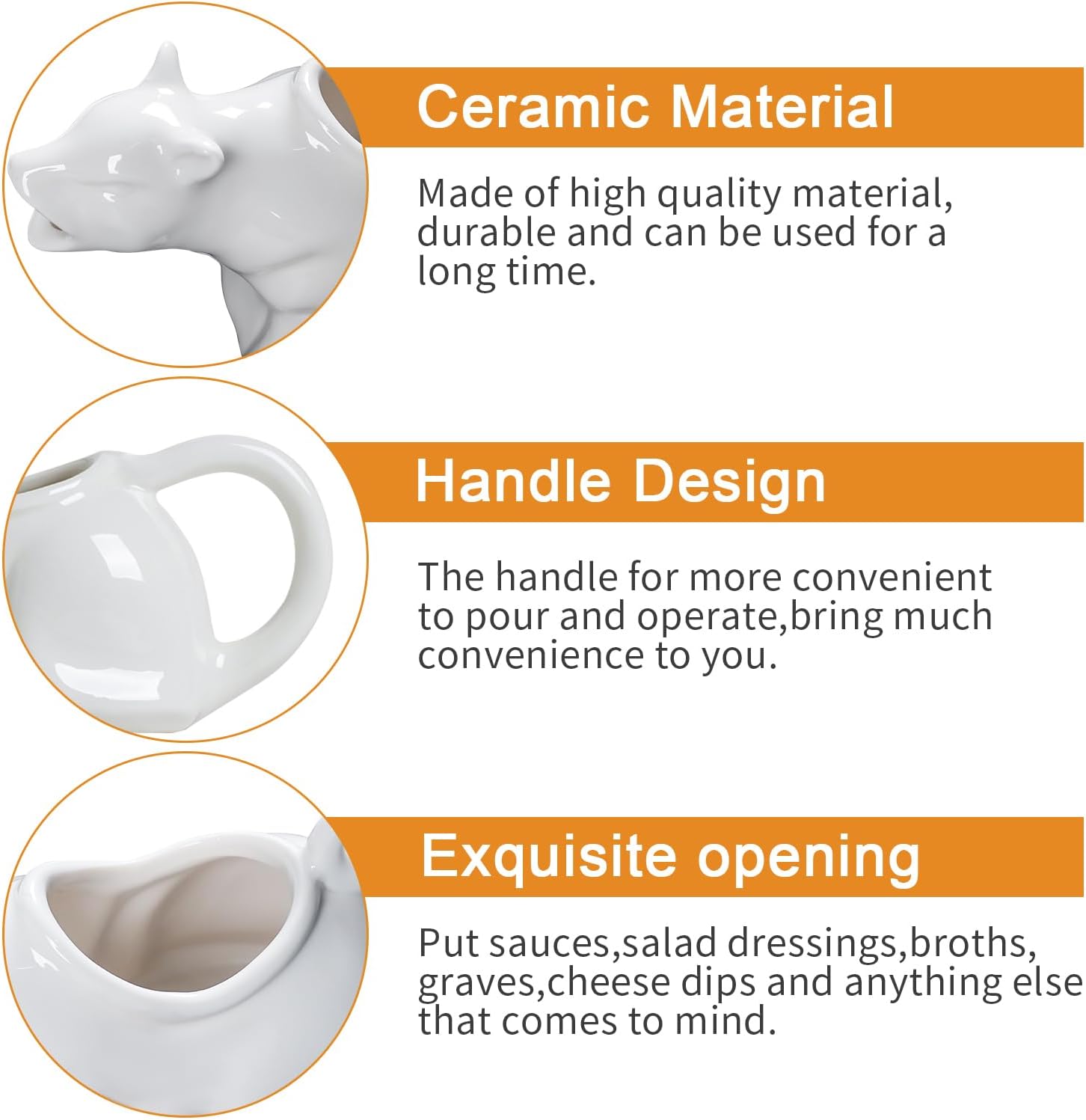 Cat Gravy Boat, 8.5 Oz Ceramic Sauce Boat for Gravy, Warming Sauces, Salad Dressings, Milk, Novelty Cat Gift for Animal Lovers (White)
