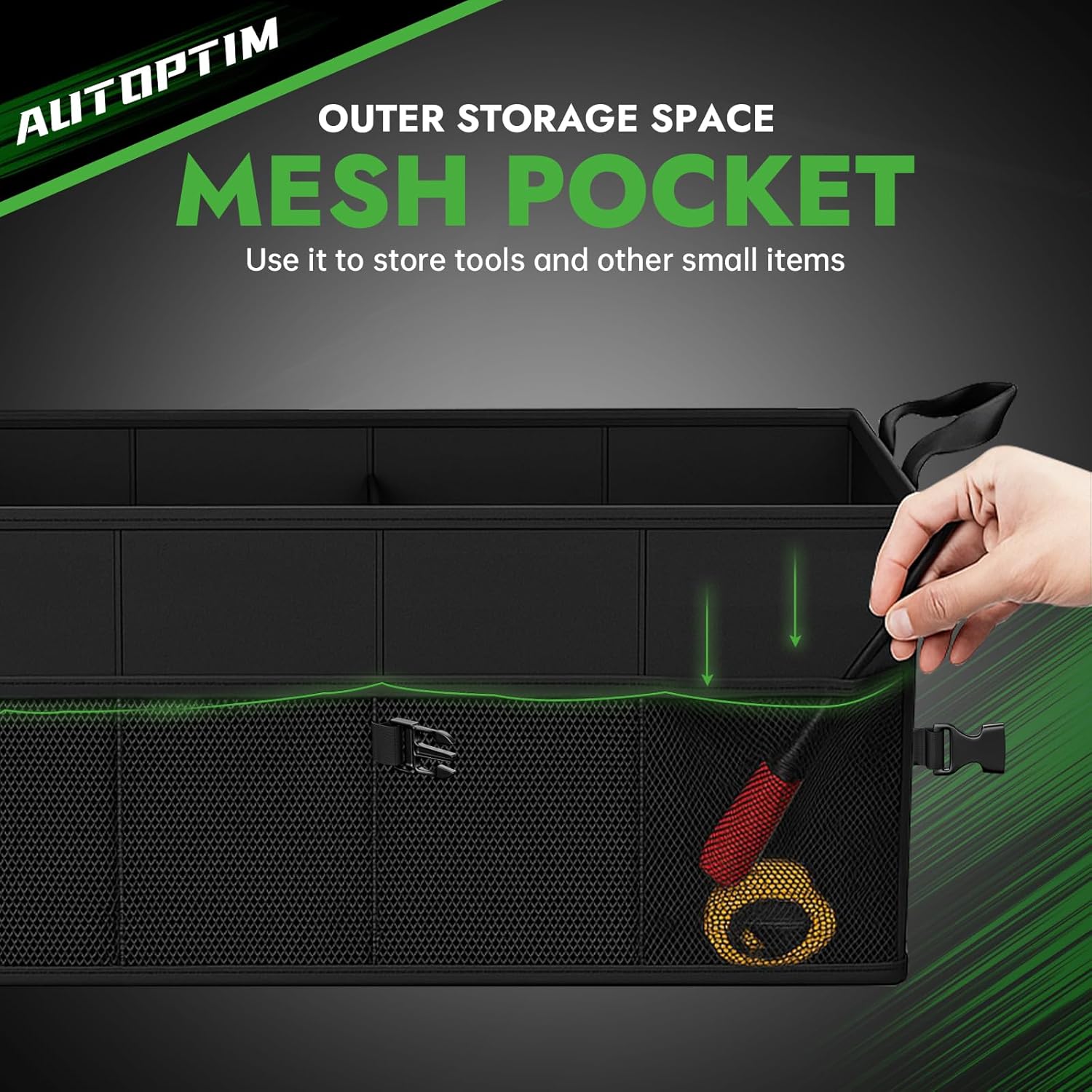 AUTOPTIM Car Trunk Organizer - 85L Collapsible Car Organizer with Non Slip Bottom for Groceries, Trunk Storage with Base Panel for SUV Sedan Van, 3 Compartments (Black, Large)