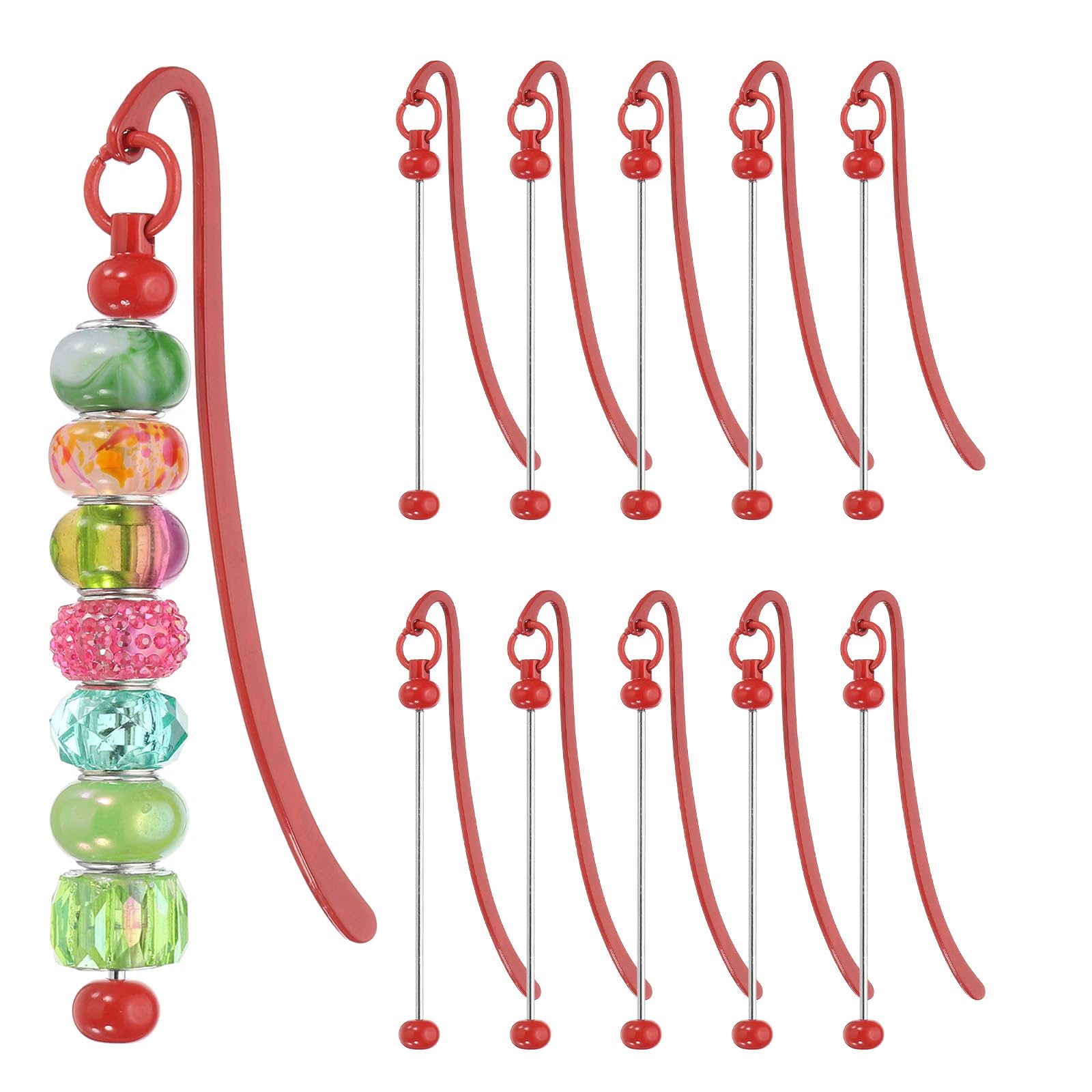 PATIKIL Beadable Bookmarks, 10 Pcs Beaded Bookmark DIY Metal Blank Bar Bulk for Bookmark DIY Making Craft Beading Pendant Charm, Red
