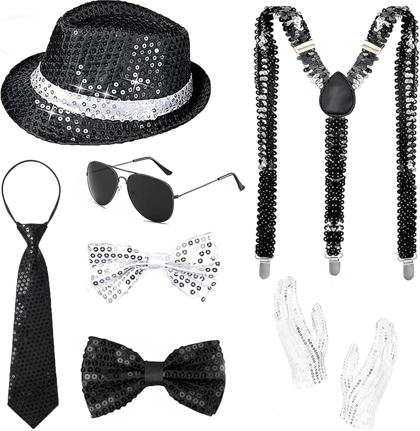Aicos Pop Star Costume 80s Rock Super Star Dance Cosplay Accessories Hat Sunglasses Tie Halloween Costume