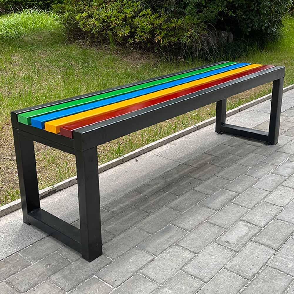 Ławka ogrodowa, do użytku na zewnątrz, drewniana ławka do siedzenia, 80 cm, 100 cm, 120 cm, 150 cm, odporna na warunki atmosferyczne, metalowa rama, pojemność 2-4 osób, bez oparcia, meble tarasowe, do