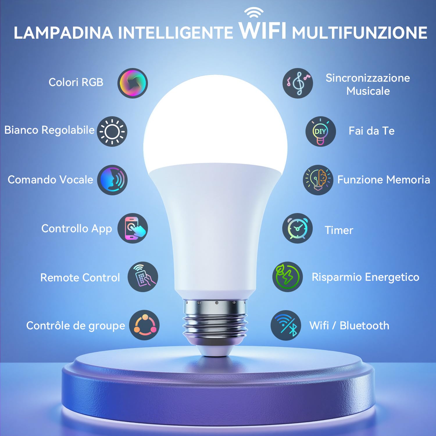 Auxmir Lampadina Alexa E27 Intelligente, Lampadine Smart LED Dimmerabile Multicolore RGB e 100+ Modalità, 10W 800 LM Compatibile con App, Alexa e Google Home, Controllo Remoto, 6 Pezzi