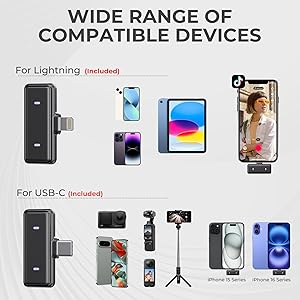 Moman Coin Wireless Lavalier Microphone for iPhone/Android, The Smallest 48H 164ft Range Noise Cancellation Mini Clip/Magnetic Microphones For Lightning/USB-C, Active Lapel Lav Mic for Video Recording