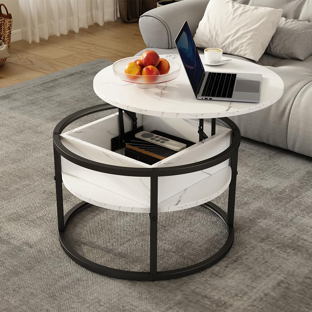 Vicco Mesa Baja Marlo, Mármol Blanco, 57 x 57 cm | con tablero abatible para un uso flexible en el área de estar